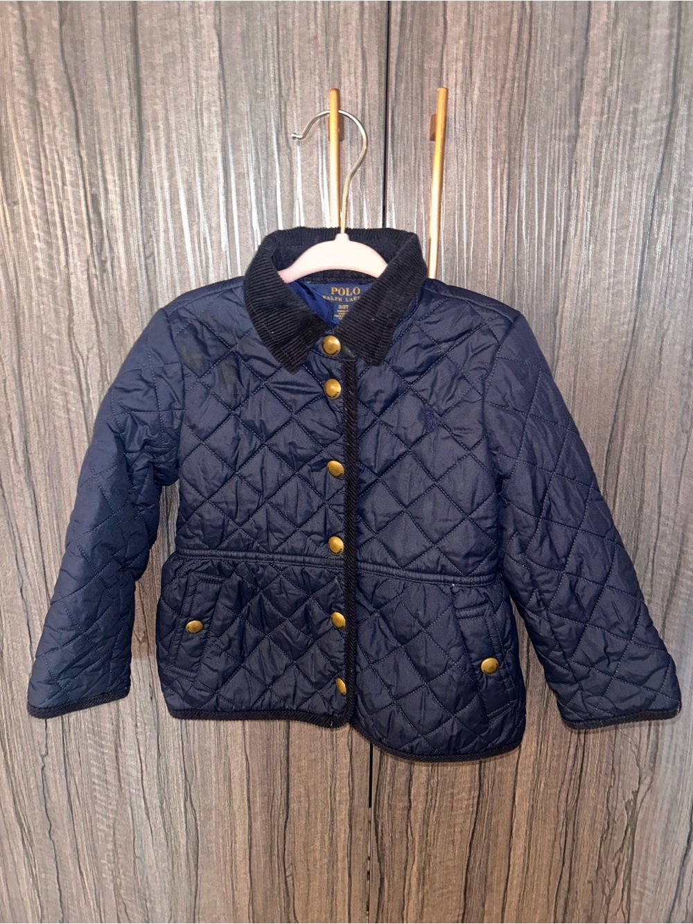Polo by Ralph Lauren Quilted Navy Kids Puffer Jacket with Corduroy Collar